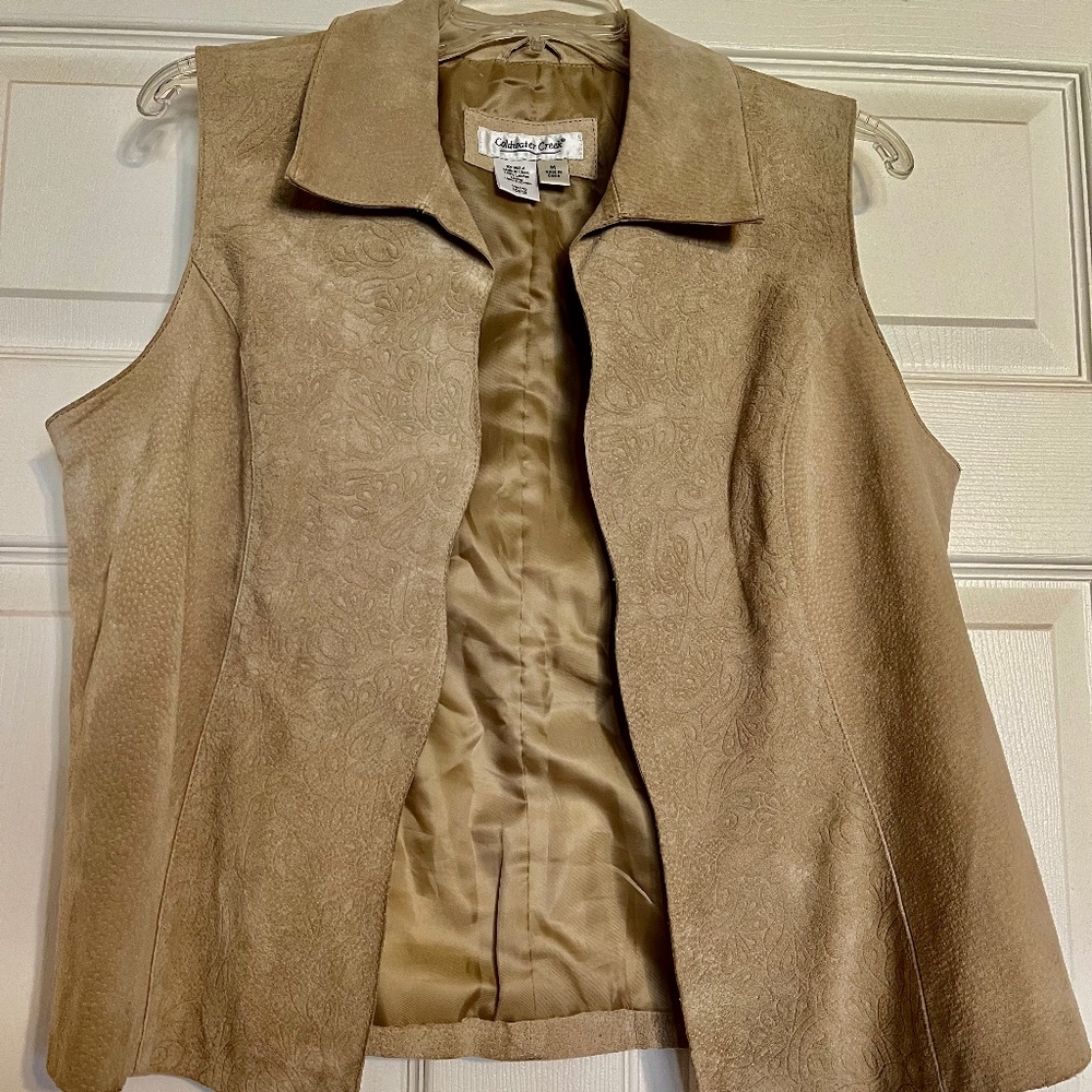 Tan suede leather vest, Coldwater Creek, medium